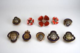 3 x large 2.7cm British Legion lapel badges.Brass and enamel.Stamped Birmingham Medal Co.and Reg No.