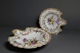 Two Helena Wolfsohn Dresden porcelain serving dishes. Hand painted floral sprays. Larger - 19 x 18cm