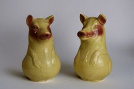 Two 19th century French absinthe Pig pitchers. Probably Sarreguemines. Height - 22cm 