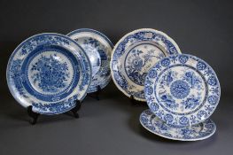 A Collection of Georgian blue & white transfer plates & bowls.. Includes two Spode 'Etruscan' patter