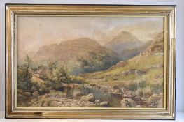 Philip Mitchell (1814 - 1896), Watercolour depicting mountain landscape. Signed & dated 1870 to lowe