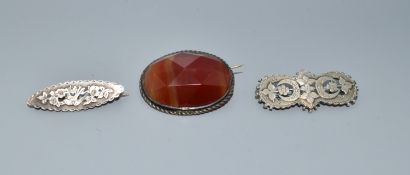 Large vintage Rhinestone lapel brooch together with two vintage silver hallmarked brooches 