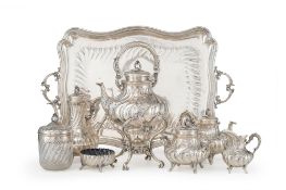 Service à thé et à café quadripode de style Rocaille en argent Mercure 1er titre, par Rudolphe Beunk