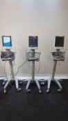 3× Mindray VS-900 Vital Signs Monitor with BP Hose on Stand – Powers Up