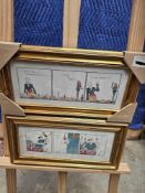 A Set Of 2 Prints A Three-Panel Cartoon Strip Featuring A Man And A Parrot And A Man And A Glass