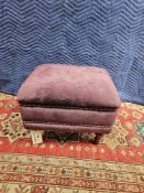 Foot Stool Upholstered With Piping Detail On Turned Natural Legs 54 X 44 X 42cm