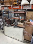 A CHROMED METAL MIRROR 20th Century, Of Rectilinear Form Section Frame With Twin Circular Lugs,