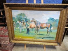 Manner Of Sir Alfred James Munnings (British, 1878 – 1959) In The Paddock Oil On Canvas Framed 113 X