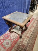 Mahogany Square Carved Table Eglomise Top Copper Edging On Block Feet 70 X 70 X 73cm A/F)