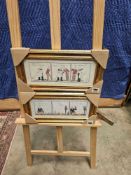 A Set Of 2 Prints A Three-Panel Cartoon Strip Featuring A Man And A Parrot And A Man And A Glass