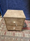 A Pair Of Nightstands With A Textured, Possibly Faux Leather Embossed Finish, In A; Tan Colour