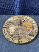 Map World Wall Clock Roman Numerals