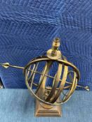 Brass Armillary Sphere Celestial Globe Lamp On Wooden Plinth - 77cm (RC30747)