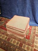 Footstool Upholstered In Candy Stripe Material With Pining Details Raised On Castors 55 X 55 X 40cm