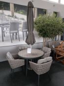 Bramblecrest Mauritius 110cm Round Table with 4x Chairs, Parasol & Base -Very Minor Scuffing,