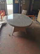 Bramblecrest Chedworth 220 x 145cm Elliptical Table - Sandstone -1 leg the weave has come off/poor