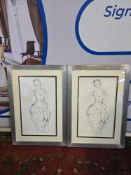 2 x framed prints after drawing after Paul César Helleu (French 1859 - 1927) glazed and framed 54 x