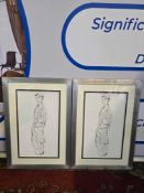 2 x framed prints after drawing after Paul César Helleu (French 1859 - 1927) glazed and framed 54 x
