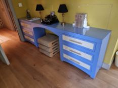 Oliver Bonas Blue Collection Desk is a multi-functional item, ideal for use as a desk, vanity, or dr