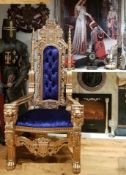 Grand Mahogany Throne Chair with Lion Monopodia Make a truly regal statement with this magnificent h
