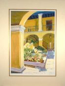 Yellow Courtyard - Jeremy Sanders (British, b.1969 ) Limited Edition No 42/250 - Mounted 53 x 70cm