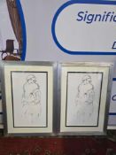 2 x framed prints after drawing after Paul César Helleu (French 1859 - 1927) glazed and framed 54 x
