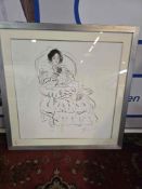 Framed print after drawing after Paul César Helleu (French 1859 - 1927) glazed and framed 96 x 92cm