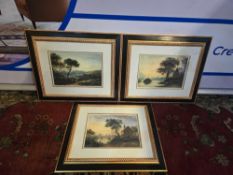 A set of 3 landscapes after John Varley (1778-1842) Snowdon from Capel Curig, The Thames near Chisw