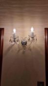 Artglass Czech neoclassical style Crystal twin arm wall sconce central base mounted to a wall from w