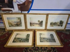 A set 5 x Landscapes after Peter de Wint (1784-1849) and Samuel Jackson (1794-1869) framed and glaz