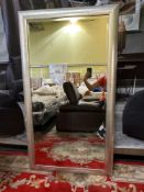 A large, rectangular mirror with a wide, ornate silver-coloured frame, bevelled mirror plate 77 x