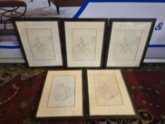 A set of 5 prints of sketch drawings after Nicolas Lancret (1690-1743) glazed and framed 38 x 48cm