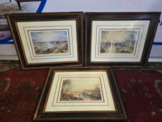 A set of 3 landscapes after Joeph Mallord William Turner Shoreham, Bolton Abbey and Upnor Castle,