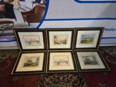 This set of six framed and glazed landscape prints are reproductions after original works by the