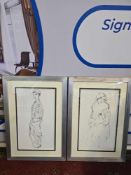 Set of two framed and glazed prints are reproductions after drawings after Paul César Helleu (French