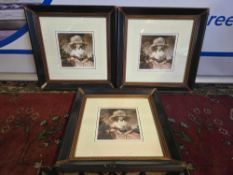 This set of three framed and glazed prints features reproductions of 