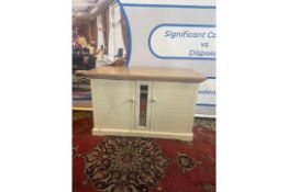 Clearance Item Two Door Cabinet Designed with blue and white ceramic handles A Sleek And