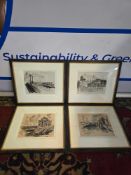 A set of 4 prints after drawings of landmarks across the Embankment London glazed and framed 44 x