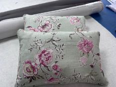 Cushions A pair scatter cushions in green pink floral design with feather interior - 17x10inch