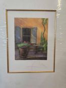 Limited edition coloured lithograph 3 of 300 titled Patio signed Marga Herrera Portal (Spanish b.