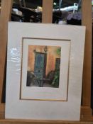 Limited edition coloured lithograph 3 of 100 titled Patio signed Marga Herrera Portal (Spanish b.