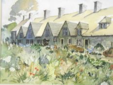 Watercolour Denis Lord (British, 1926 - 2013) Arlington Row Cottages Bibury Cotswolds 35cm x 28cm