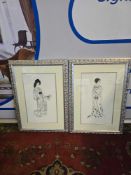 Set of two framed and glazed prints are reproductions after drawings after Paul César Helleu (French