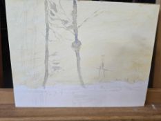 Watercolour muted winter landscape