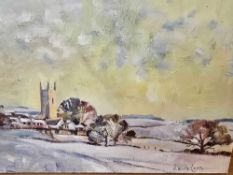 Oil on board Church in Winter, Chulmleigh, Devon Denis Lord (British, 1926 - 2013)