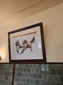 A framed art print after Xu Beihong (Chinese, 1895 – 1953), This large artwork depicting two