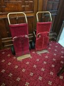 2 x Sico luggage carts, each constructed with a brass-toned tubular metal frame, U-shaped handle,