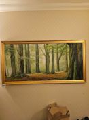 A giclee landscape painting forest landscape. The composition features numerous tall, primarily