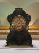Mantel clock – Rococo Revival style, Ansonia cast iron – An Ansonia cast iron mantel or shelf