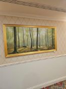 A giclee landscape depicting a dense, atmospheric forest landscape. The composition features